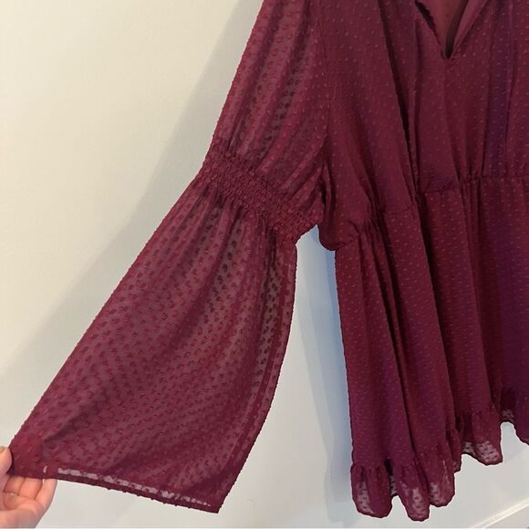 Torrid Merlot Red Textured Chiffon Skater Dress Size 5/5X - Picture 7 of 16